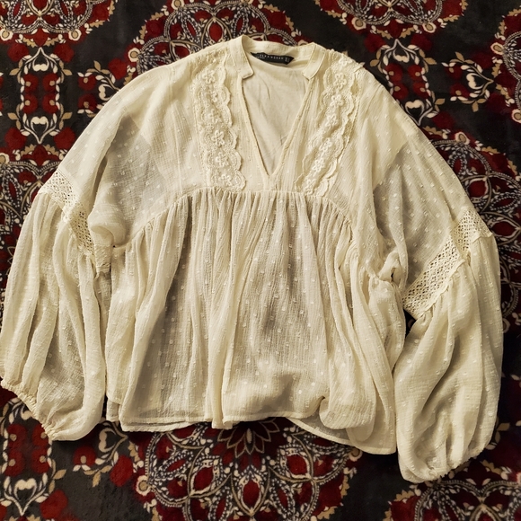 Zara Swiss Dot Sheer Peasant Blouse - Picture 3 of 15